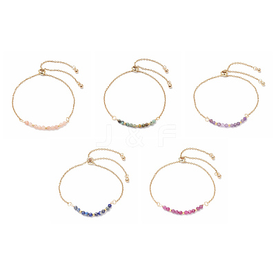 Faceted Round Natural Mixed Stone Slider Bracelets BJEW-JB10233-1
