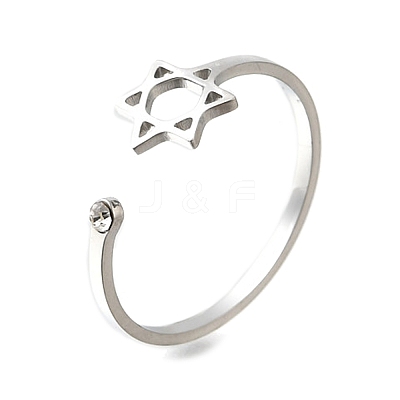 304 Stainless Steel Micro Pave Cubic Zirconia Open Cuff Rings LS-RJEW-S628-02P-1