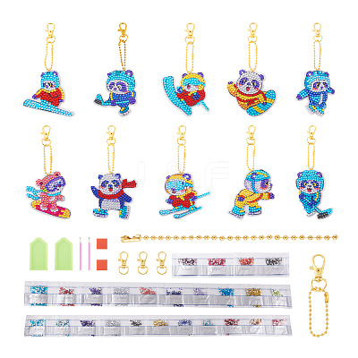 2 Sets 2 Style DIY Diamond Painting Sporting Panda Keychain Kits DIY-TA0003-80-1