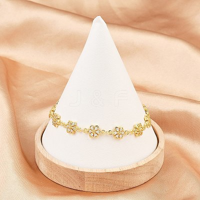 Clover Brass Micro Pave Clear Cubic Zirconia Link Chain Bracelets for Women BJEW-A090-03G-1