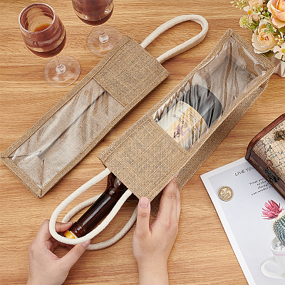 1-Sot Rectangle Linen Wine Storage Bags with Handle ABAG-WH0046-28A-1