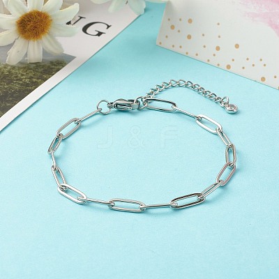 Tarnish Resistant 304 Stainless Steel Paperclip Chains Bracelet BJEW-JB06524-02-1