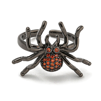 Rack Plating Brass Micro Pave Cubic Zirconia Spider Open Cuff Rings for Women RJEW-I104-24B-1