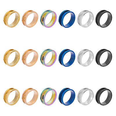 18Pcs 6 Colors 201 Stainless Steel Grooved Finger Ring Settings STAS-UN0048-52-1
