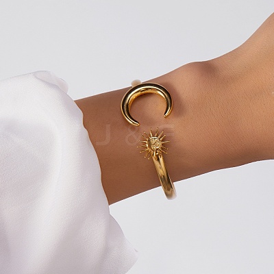 304 Stainless Steel Cuff Bangles for Women LS-BJEW-Z157-01G-02-1