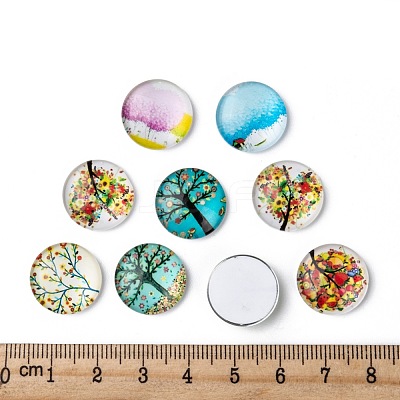 Tree of Life Printed Half Round/Dome Glass Cabochons GGLA-A002-16mm-GG-1