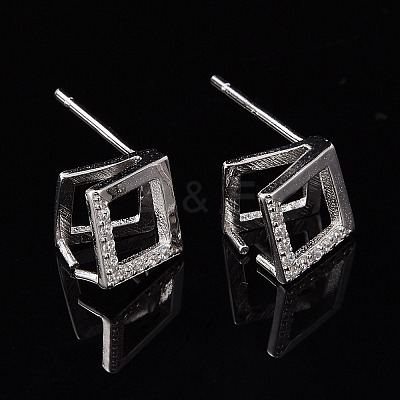 Rhodium Plated 925 Sterling Silver Stud Earring Findings X-STER-F048-28P-1