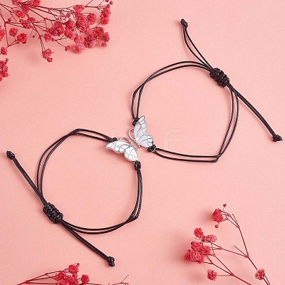 2Pcs White Brass Enamel Butterfly Link Bracelets Set JB732A-1