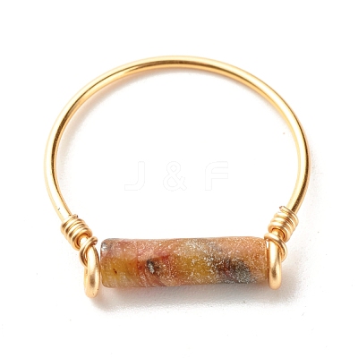 Natural Jade Column Beads Finger Ring RJEW-JR00404-03-1