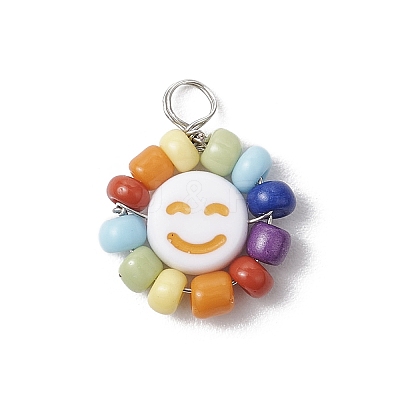 Acrylic & Glass & Copper Pendants PALLOY-JF03892-01-1
