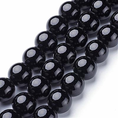 Natural Black Onyx Round Beads Strands GSR14mmC097-1