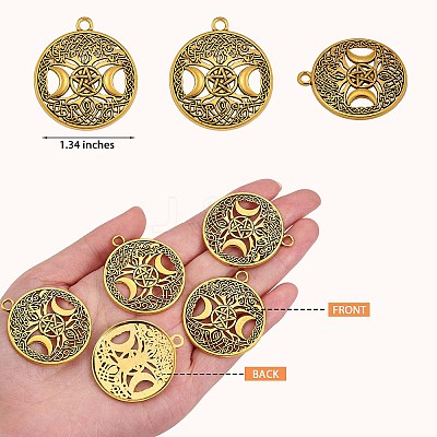 60Pcs Life of Tree Moon Charm Pendant Triple Moon Goddess Pendant Ancient Bronze for Jewelry Necklace Earring Making crafts JX339C-1
