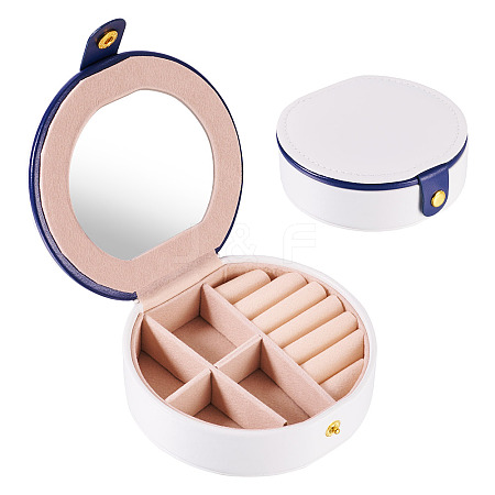 Round PU Leather & Plastic Jewelry Set Storage Box CON-TAC0014-06A-1