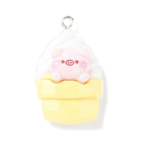 Cute Pig Theme Opaque Resin Pendants RESI-V005-007E-1