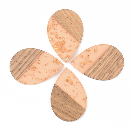 Transparent Resin & Walnut Wood Pendants X-RESI-S389-037A-B04-1