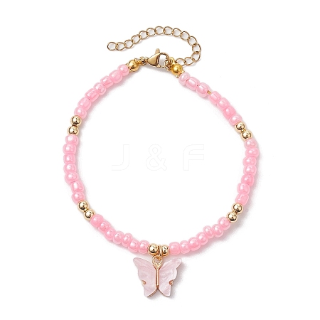 Butterfly Alloy Acrylic Charm Bracelets BJEW-JB10487-02-1