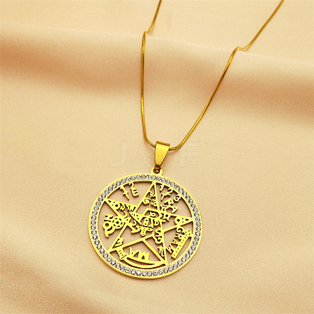 304 Stainless Steel Tetragrammaton Solomon Kabbalah Pendant Necklaces NJEW-S007-22G-1