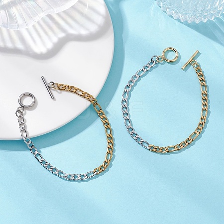 2Pcs 304 Stainless Steel Two Tone Figaro Chain Bracelets BJEW-JB13017-1