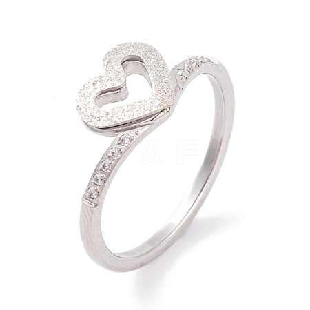 304 Stainless Steel Heart Finger Ring for Women RJEW-C086-06-P-1