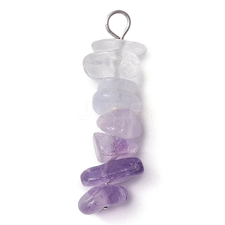 Gradient Color Natural Quartz Crystal & Natural Amethyst & Natural Blue Lace Agate Chip Beaded Pendants PALLOY-JF02790-03-1