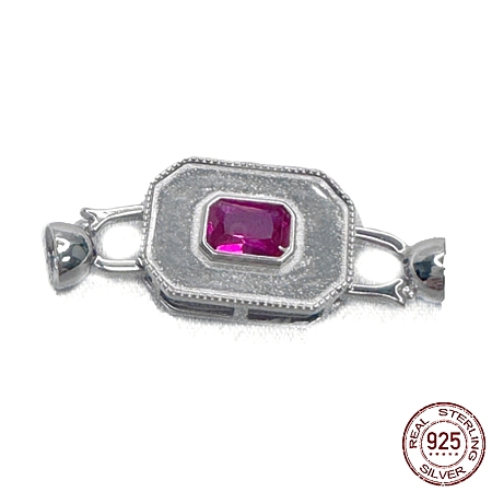Rhodium Plated 925 Sterling Silver Micro Pave Blue Violet Cubic Zirconia Fold Over Clasps STER-P054-01P-1