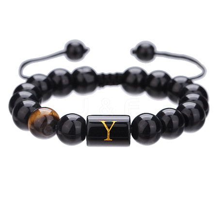 Natural Black Agate & Tiger Eye Round Beaded Adjustable Bracelets LS-HL8029-25-1