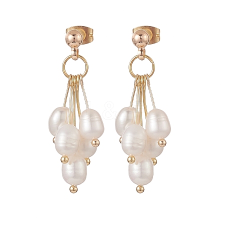 Natural Pearl Beaded Cluster Earrings EJEW-JE05211-1