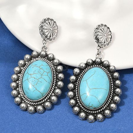 Alloy Synthetic Turquoise Dangle Stud Earrings EJEW-U053-01AS-1