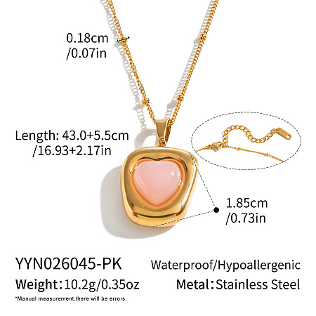 Dyed Natural Pink Quartz 304 Stainless Steel Geometric Pendant Necklaces for Women KV8466-5-1