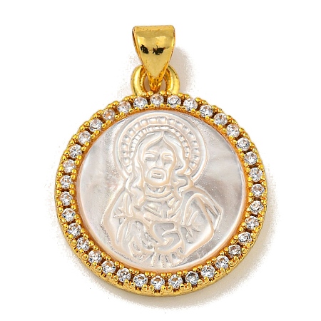 Rack Plating Brass Micro Pave Clear Cubic Zirconia Flat Round Pendants KK-U025-10G-05-1