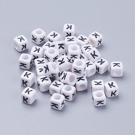 Letter K Letter Acrylic Cube Beads X-PL37C9308-K-1