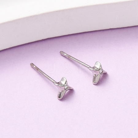 Brass Micro Pave Clear Cubic Zirconia Star Stud Earrings EJEW-L278-06P-1