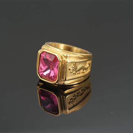 304 Stainless Steel with Cubic Zirconia Dragon Pattern Finger Rings for Men FS-WGD623F-34-1