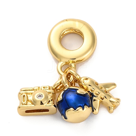 Brass Blue Enamel European Dangle Charms KK-R002-25G-1