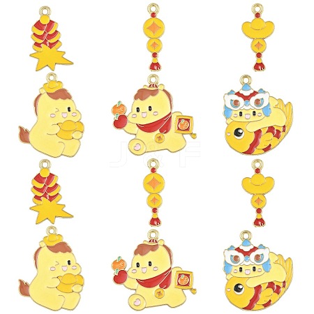 24Pcs 6 Styles New Year's Day Alloy Enamel Pendants ENAM-FS0004-29-1