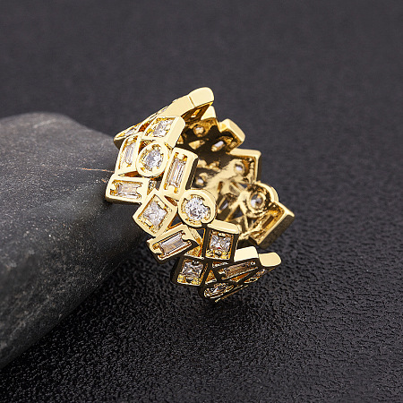 Brass Micro Pave Cubic Zirconia Adjustable Open Rings FS-WG624C0-01-1