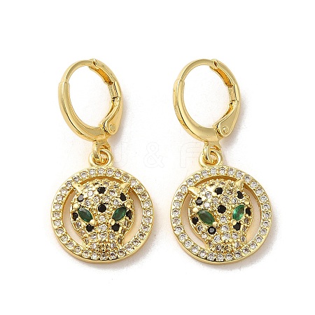 Leopard Head Brass Dangle Leverback Earrings EJEW-Q797-05D-G-1