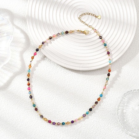 4MM Dyed Faceted Round Natural Agate Beaded Necklaces NJEW-JN05692-1