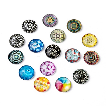 Mosaic Printed Glass Half Round/Dome Cabochons GGLA-N004-16mm-G-1