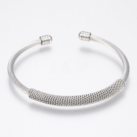 Tarnish Resistant 304 Stainless Steel Cuff Bangles Torque Bangles BJEW-H570-31P-1