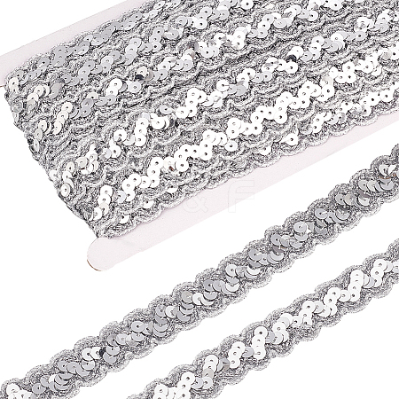 Sparkle Wave Pattern Metallic Polyester Lace Ribbon OCOR-WH0047-73A-01-1