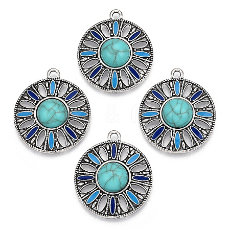 Synthetic Turquoise Pendants PALLOY-TAC0044-52AS-1
