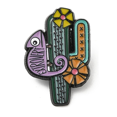 Cactus with Chameleon Enamel Pin JEWB-H013-01EB-02-1