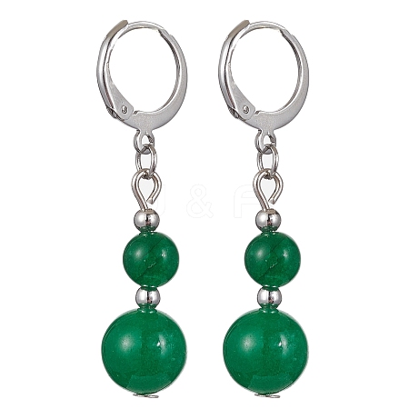 Round Natural Malaysia Jade Dangle Earrings EJEW-JE05536-01-1