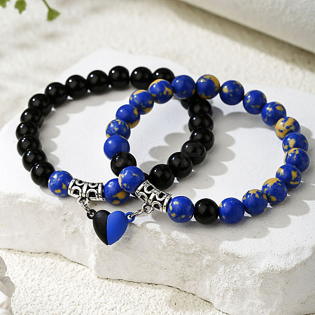 2Pcs Alloy Magnetic Heart Charm Bracelets FS-WGCA466-01-1