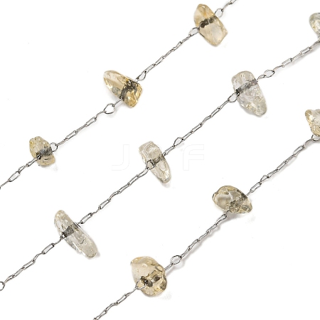 304 Stainless Steel with Natural Yellow Quartz Chip Link Chains CHS-G038-09P-02-1