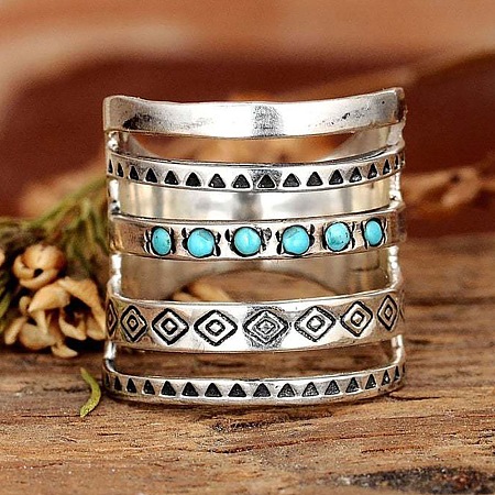 Alloy with Synthetic Turquoise Finger Rings FS-WG0500F-02-1