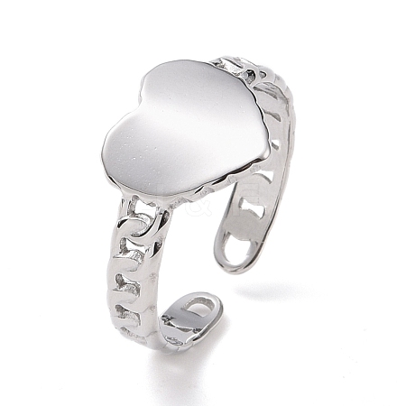 304 Stainless Steel Heart Open Cuff Ring for Women RJEW-A005-05P-1