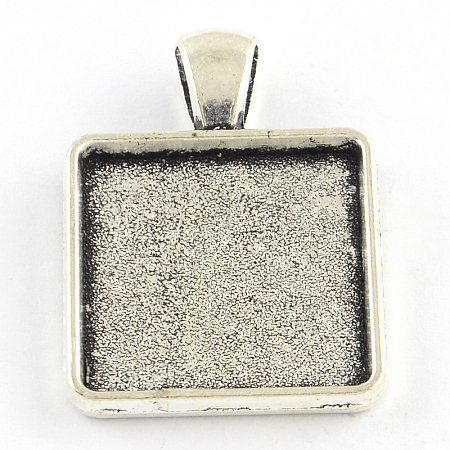 Tibetan Style Square Alloy Pendant Cabochon Settings TIBEP-Q051-17AS-RS-1
