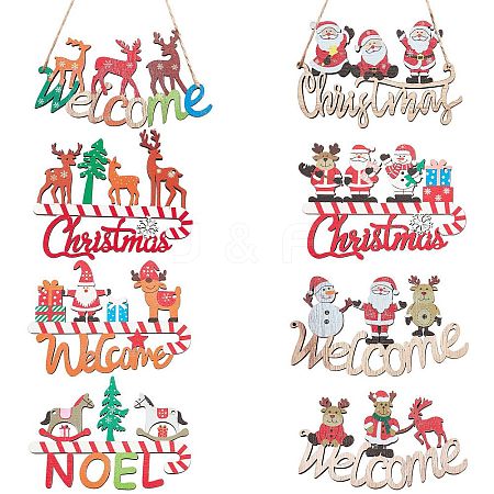 8Pcs 8 Style Christmas Decorative Wooden Door Sign FIND-SZ0005-74-1